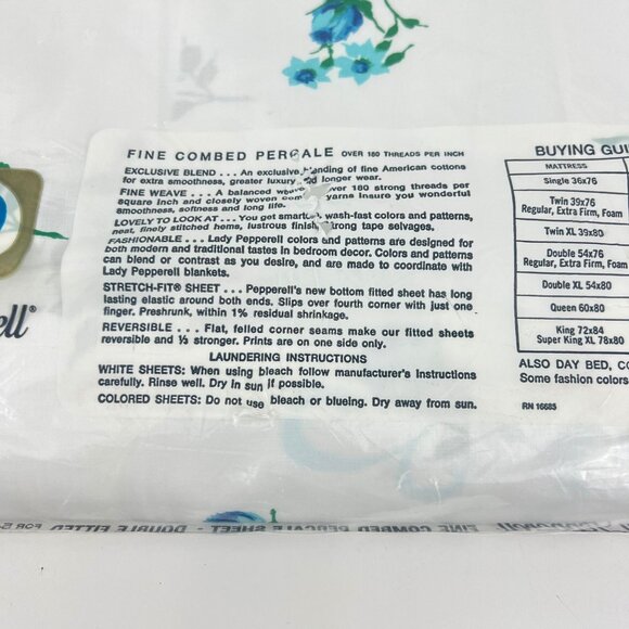 Vintage Lady Pepperell Blue Rose Double Fitted Sheet Percale 100% cotton - Picture 6 of 6